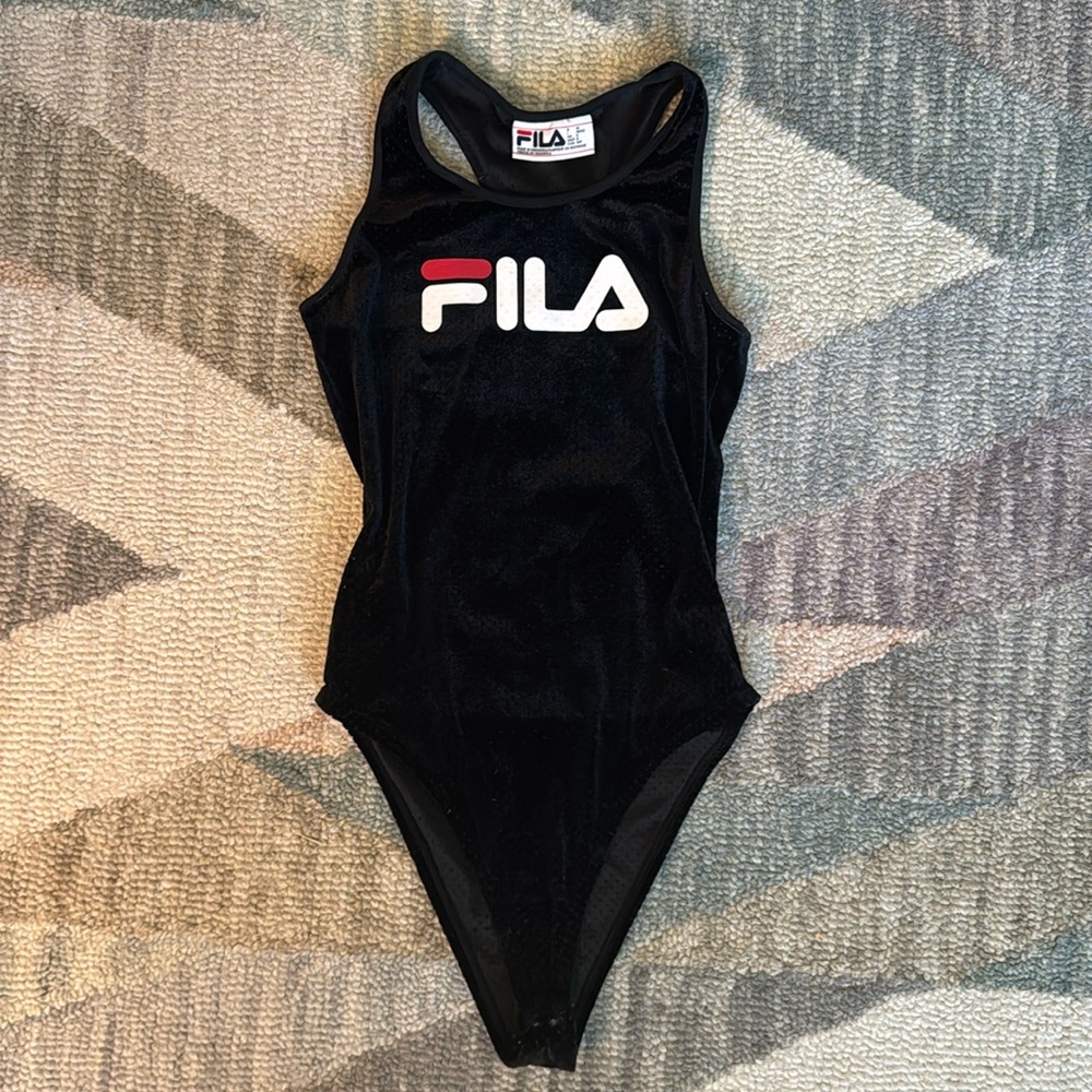 Fila - Black velvet bodysuit - Size S